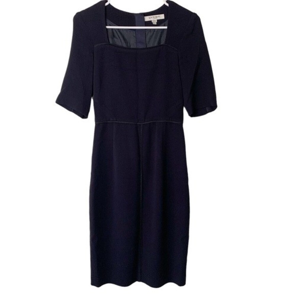 L.K. Bennett London Navy Blue Sheath Knee Length Dress Size 2 Women